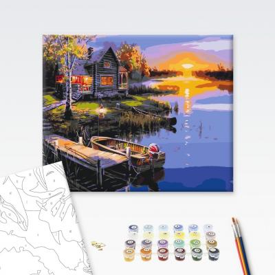 გასაფერადებელი ნომრებით BrushMe BS51375 Lake house 40*50სმ. ტილო ჩარჩოზე, აკრილის საღებავი, ფუნჯები /ნაკრები/