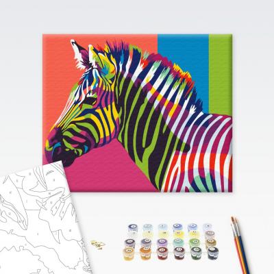 გასაფერადებელი ნომრებით BrushMe BS26201 rainbow zebra 40*50სმ. ტილო ჩარჩოზე, აკრილის საღებავი, ფუნჯები /ნაკრები/