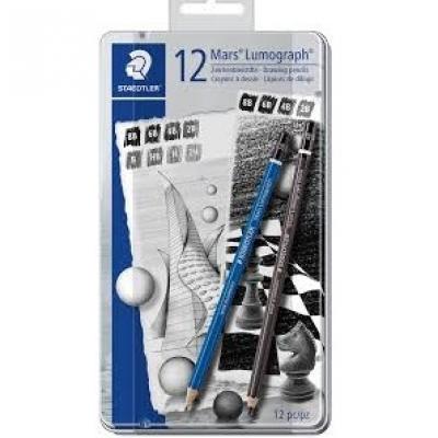 ფანქარი უბრალო Staedtler Mars Lumograph 100-G12 S1 8ც. ლურჯი, 4ც. შავი