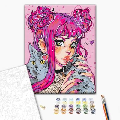 გასაფერადებელი ნომრებით BrushMe BS53522 Cat look @nila_art_art 40*50სმ. ტილო ჩარჩოზე, აკრილის საღებავი, ფუნჯები /ნაკრები/
