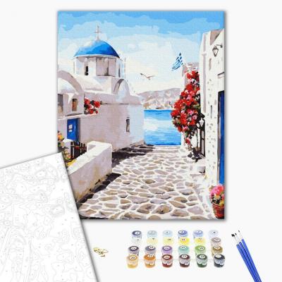 გასაფერადებელი ნომრებით BrushMe BS27704 Santorini Street 40*50სმ. ტილო ჩარჩოზე, აკრილის საღებავი, ფუნჯები /ნაკრები/