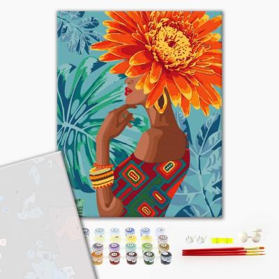 გასაფერადებელი ნომრებით BrushMe BS40015 The girl is a tropical flower 40*50სმ. ტილო ჩარჩოზე, აკრილის საღებავი, ფუნჯები /ნაკრები/